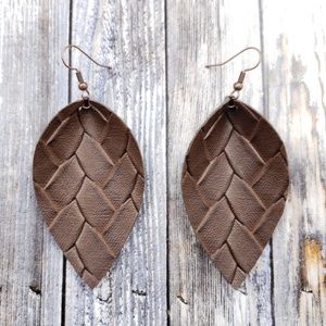 Medium brown Braided Design Faux Leather Earrings!